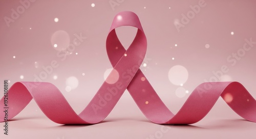 Sparkling Pink Ribbon Symbol on Light Pink Gradient Background