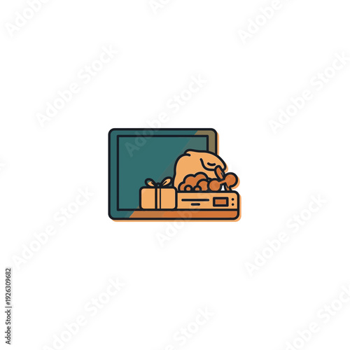 Online Charity Donation Hand Reaching into a Gift Box Illustration