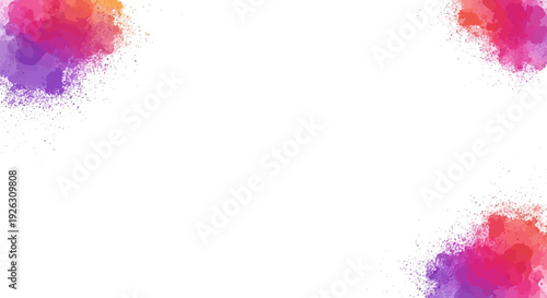 Colorful abstract illustration with vibrant rainbow powder splatters on a white background, representing Holi festival celebration.