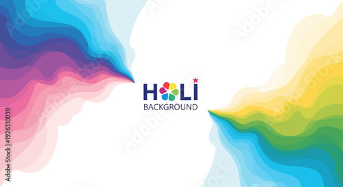 Vibrant Holi festival background with colorful abstract design and rainbow hues on a white frame, perfect for celebration and party themes.