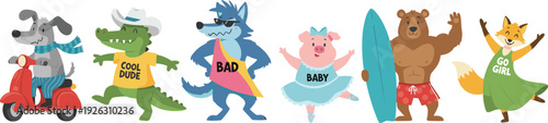 Cute Cartoon Animal Characters Set with Funny Costumes and Poses