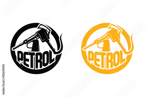 petrol station logos featuring a fuel pump nozzle in black and yellow colors typography design