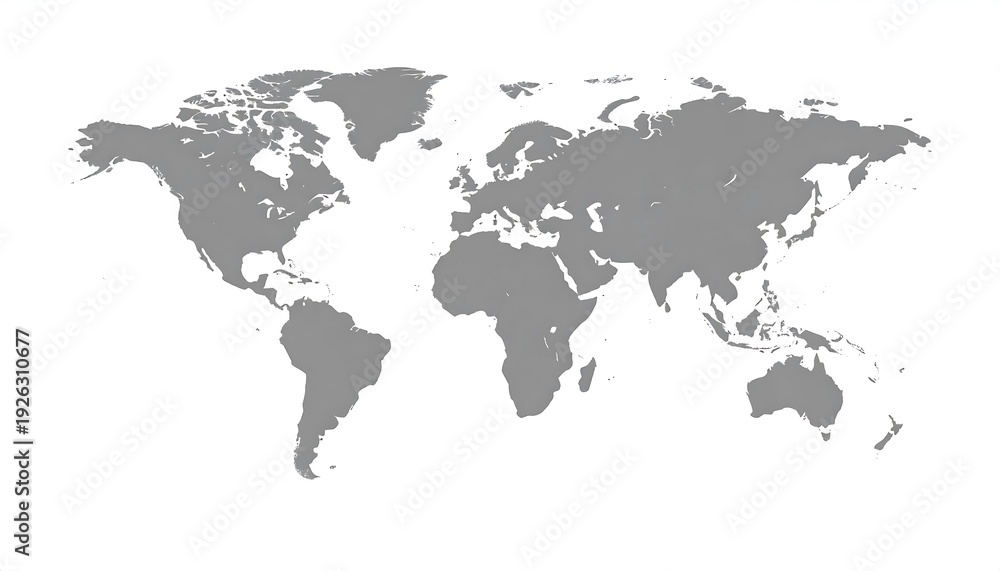 Fototapeta premium World Map Illustration Gray Continents White Background.