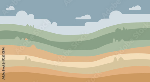 Layered landscape with hills and clouds