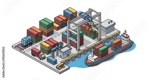 Isometric Illustration of Shipping Containers.