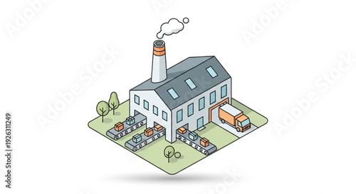 Isometric House with Garden and Chimney.