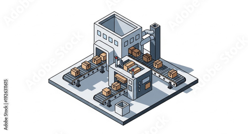 Isometric Illustration of Industrial Factory Building.