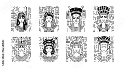 Two symmetrical depictions of an egyptian queen in ornate headdress