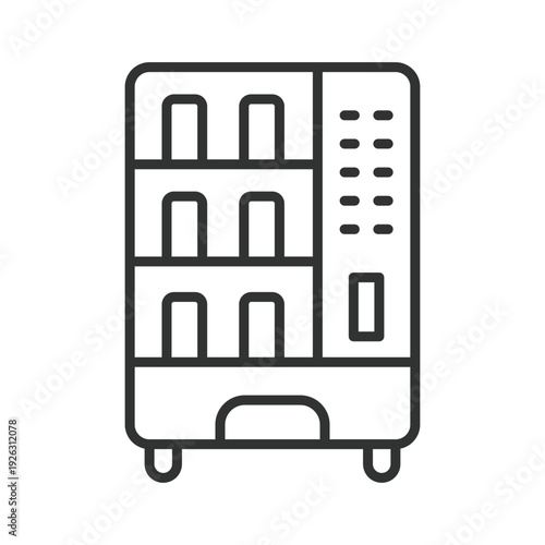 Coffee vending machine icon in line design. vending machine, dispenser, cafe equipment, self service, drink machine, coffee station, vending unit. White background vector. Editable stroke icon