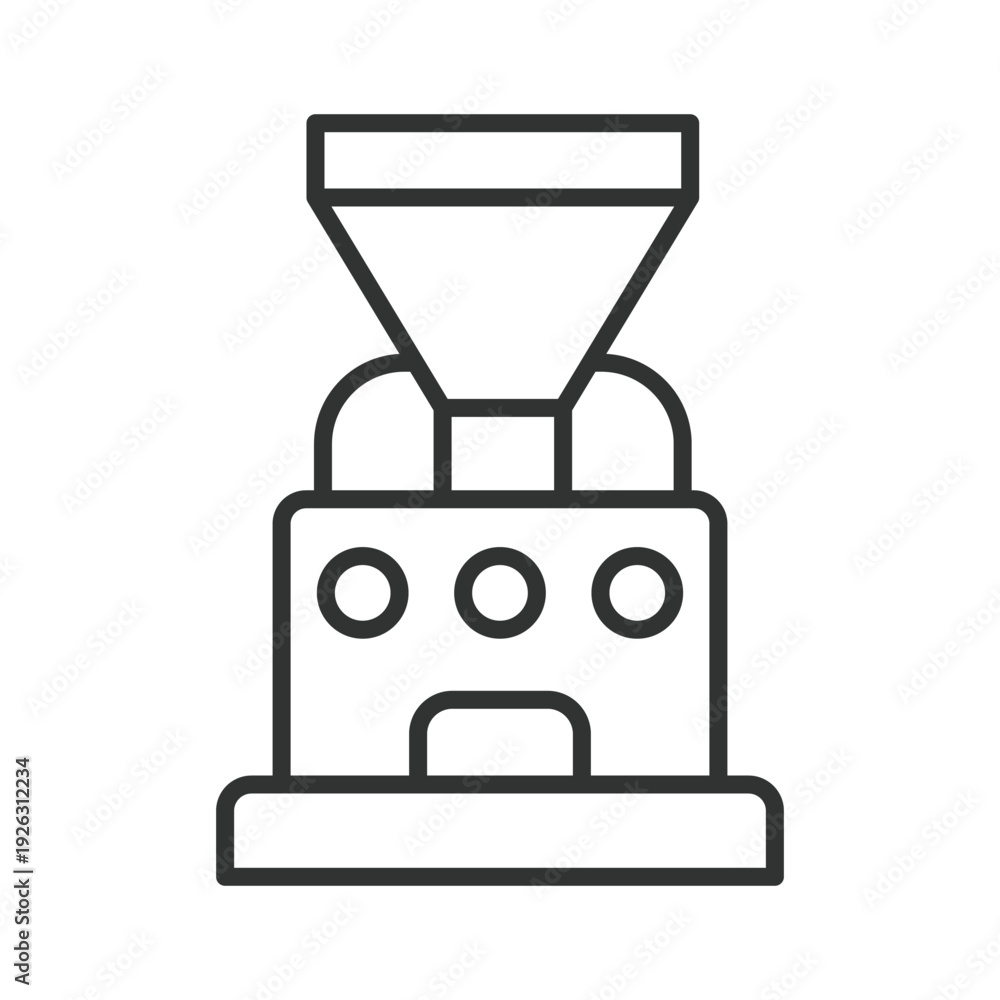 Obraz premium Coffee roaster icon in line design. coffee roaster, bean roasting, cafe industry, roasting drum, barista roaster, coffee production, roasting unit. White background vector. Editable stroke icon