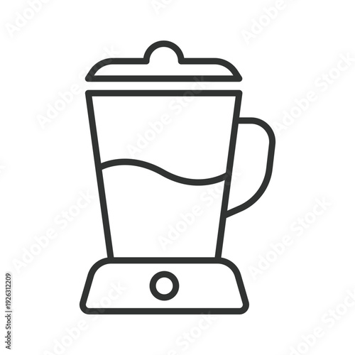 Kitchen blender icon in line design. kitchen blender, smoothie maker, electric appliance, drink blender, juice mixer, cafe equipment, food processor. White background vector. Editable stroke icon