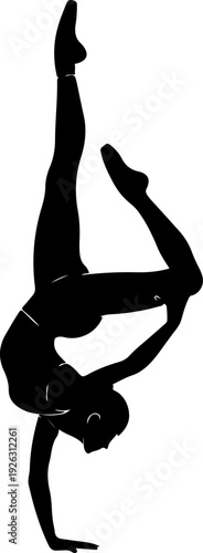 Black and White Silhouette of Female Gymnast Performing One Arm Handstand Split
