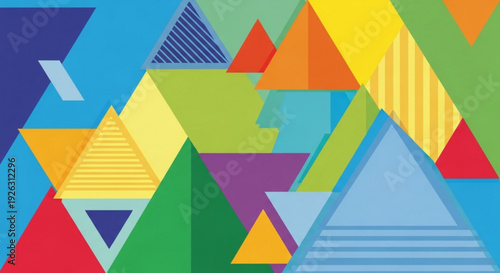 Vibrant geometric triangles in various colors and patterns on abstract background