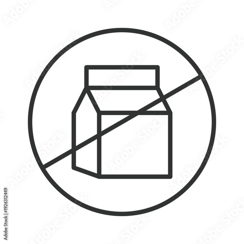 No milk sign icon in line design. no milk, lactose free, dairy free, cafe restriction, milk ban, diet option, no dairy. White background vector. Editable stroke icon