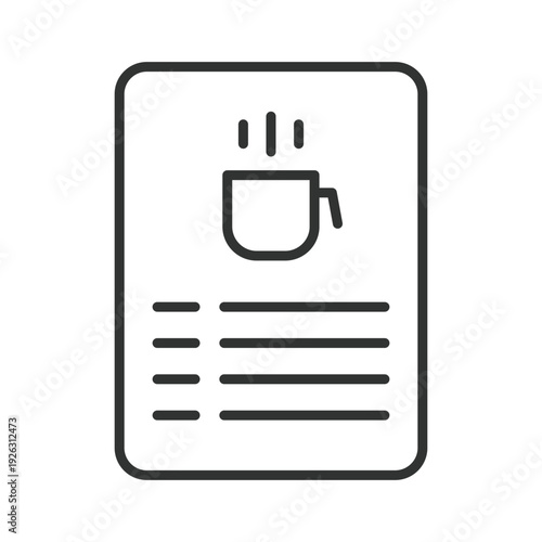 Cafe menu board icon in line design. menu board, coffee price list, restaurant menu, barista display, cafe info, drink menu, cafe board. White background vector. Editable stroke icon