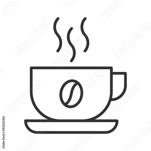 Hot coffee cup icon in line design. hot coffee cup, espresso mug, coffee shop drink, barista beverage, hot espresso, coffee time, coffee cup. White background vector. Editable stroke icon