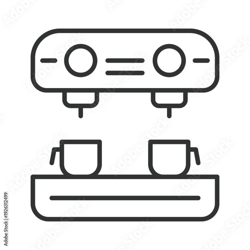 Espresso machine icon in line design. espresso machine, cafe espresso, barista gear, shop machine, pro espresso, double cup, espresso maker. White background vector. Editable stroke icon