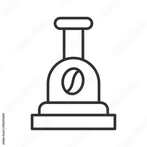 Coffee tamper icon in line design. coffee tamper, espresso press, barista equipment, cafe accessory, coffee shop tool, barista gear, tamping tool. White background vector. Editable stroke icon