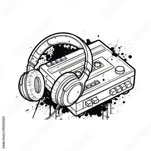 Retro audio cassette tape isolated on white background with vintage music and analogue sound style vector illustration t shirt design.