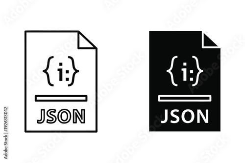 JSON File Icon Set: Data Format and Code Symbol