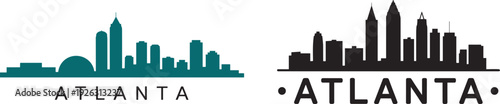Atlanta city skyline vector illustration in teal and black silhouette styles, modern urban architecture design, Georgia landmark art for travel, decor, and branding