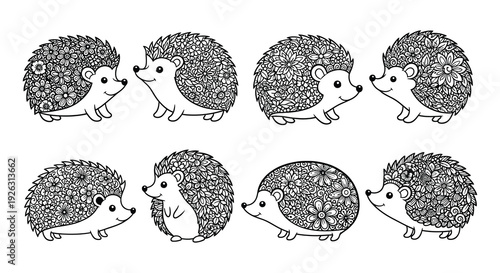 Intricate floral hedgehog patterns arranged in a neat grid formation