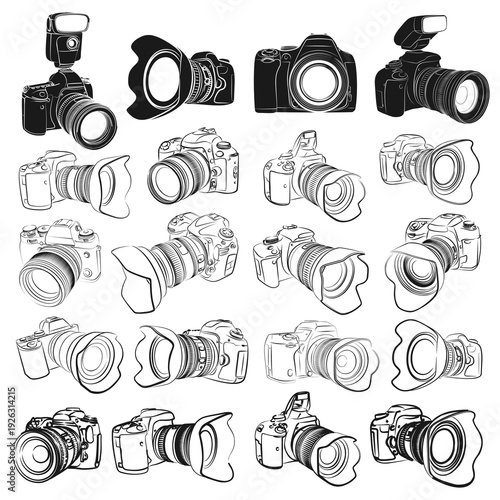 Big Set Sketches of SLR cameras.