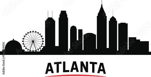 Atlanta Georgia City Skyline Silhouette with Ferris Wheel and Famous Skyscrapers Vector Illustration for Travel Tourism Urban Architecture and Modern Cityscape Design Projects