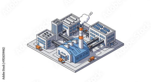 Isometric Industrial Factory Building Structure.