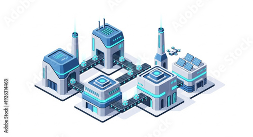 Isometric Industrial Factory Buildings Complex.