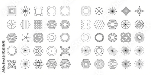 A wide variety of geometric line art, abstract shapes, and intricate vector patterns, perfect for modern graphic design, UI elements, and scalable digital asset libraries