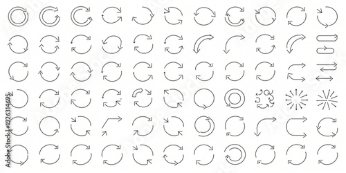 A Comprehensive Collection of Circular and Arrow Icons Representing Refresh, Reload, Repeat, and Navigation Processes