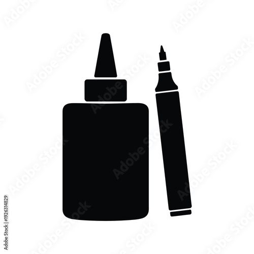Black and white illustration of glue bottle and marker pen