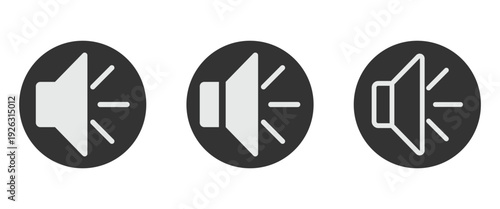 Sound icons in circular  frames for app interface elements. Vector illustration.