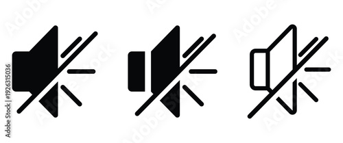Audio sound mute sign isolated on a white background. Vector volume icon set used for device volume control and web design as visual symbol.
