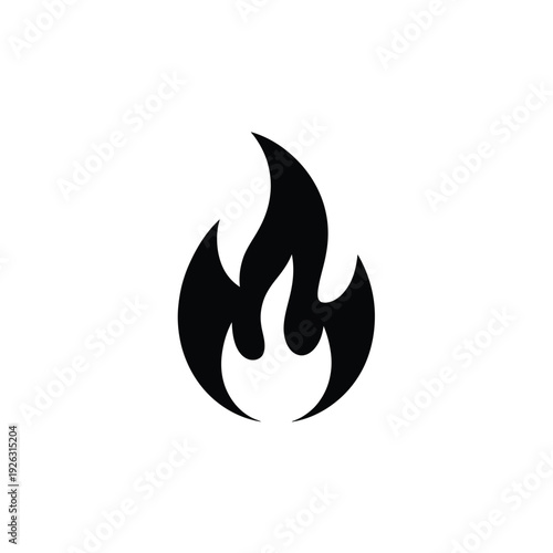 A simple black silhouette of a stylized flame or fire icon