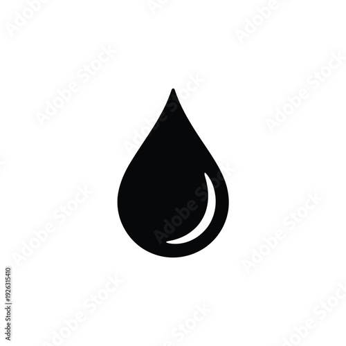 A simple black droplet icon with a curved reflective highlight