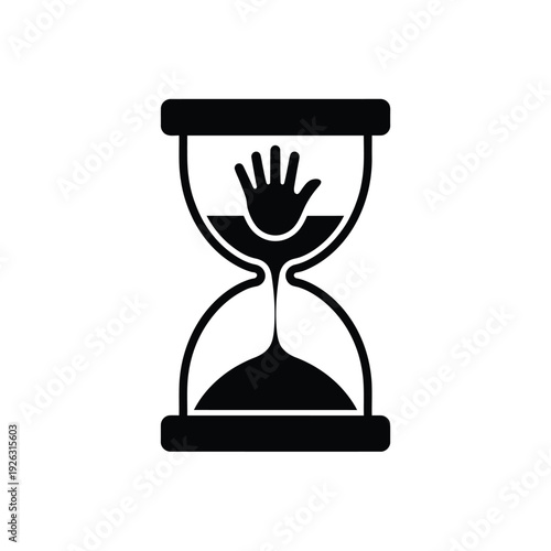 Hourglass with a hand silhouette replacing the sand symbolizing time