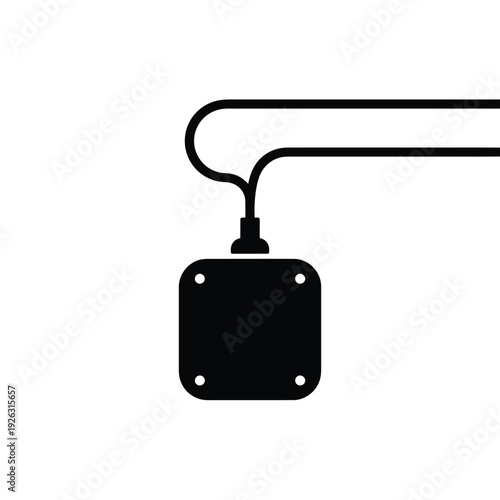 Simple black and white illustration of a security camera with wiring