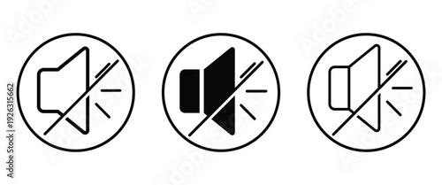  Flat style mute button icon. Mute volume symbol Vector Illustration designed for control audio playback on apps, videos, or system alerts.