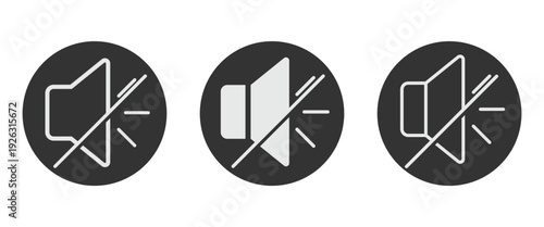 Volume speaker mute volume vector set. Vector sound off icon used to  silence or turn off audio on computers, smartphones, and media players.