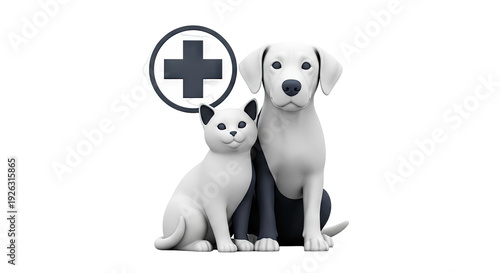 3D Render of Cat and Dog with Medical Cross Symbol