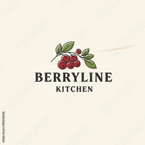 Berryline Kitchen logo with red berries and green leaves.