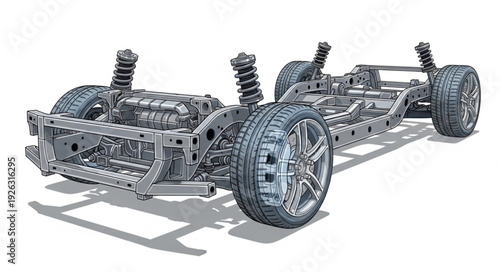 Detailed 3D Rendering of Car Chassis.