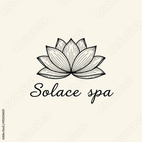 Elegant hand drawn lotus flower logo for a spa brand.