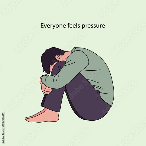 Man curled up in ball, feeling pressure and stress, mental health concept