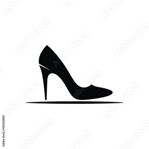 Konstfotografi A sleek black high heel shoe silhouette against a white background