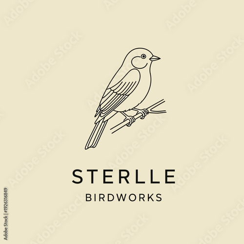 Elegant line art logo of a small bird on a branch.