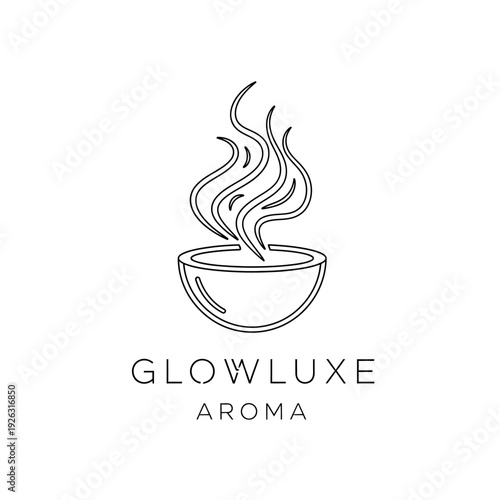 Elegant line art logo for Glowluxe Aroma brand.