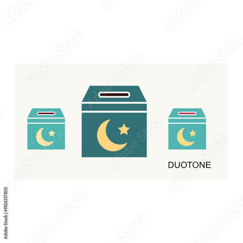 Ramadan charity box with Islamic crescent moon and star symbols
